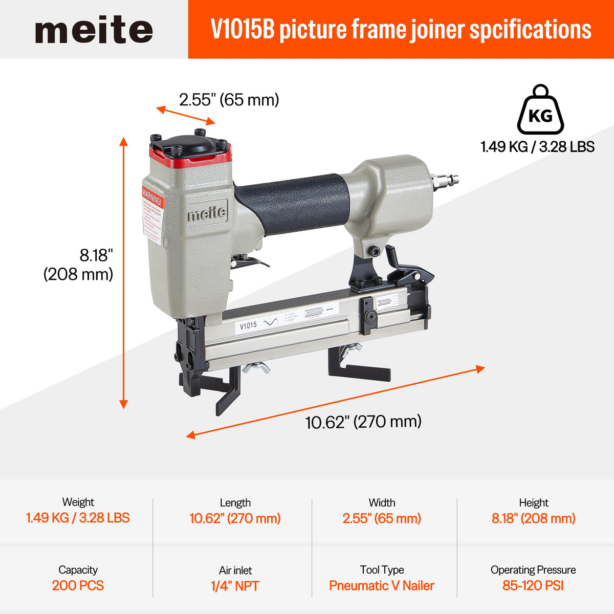Meite V-Nailer V1015B compatible nails 7–15 mm extend versatility