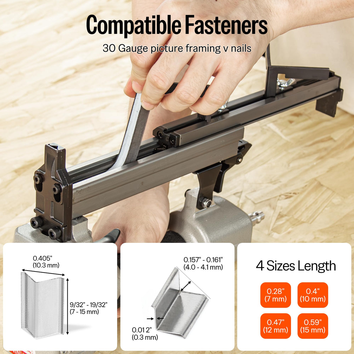 Meite V-Nailer V1015B in frame assembly use on a display edge