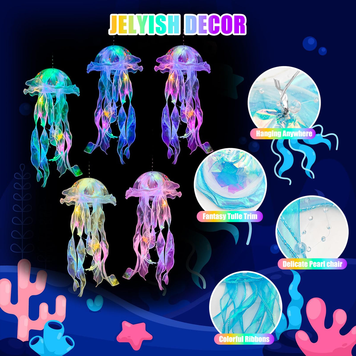 MEIWUTIE jellyfish lantern purple glow adds magical ceiling decor