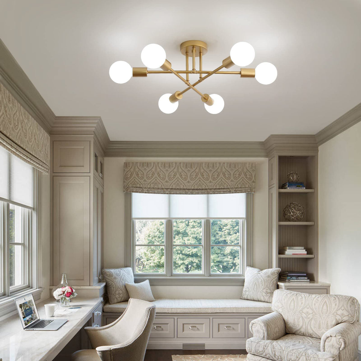 MEIXISUE Gold Modern Sputnik chandelier six-light adjustable branches let you customize lighting angles