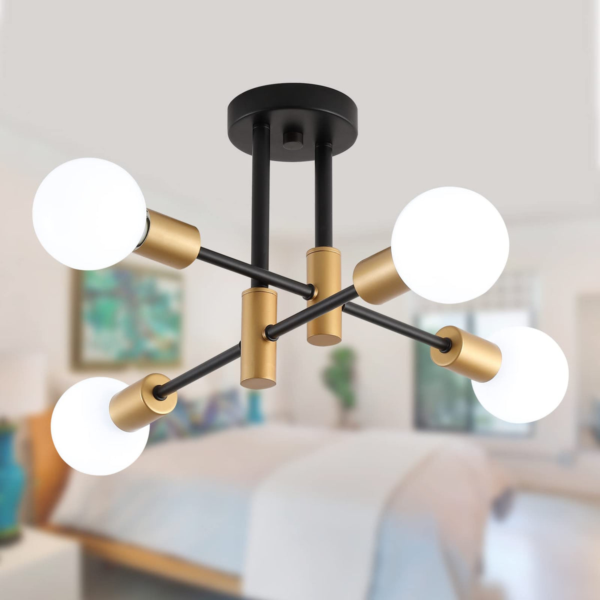 Meixisue sputnik chandelier gold four-lights for bold living room lighting