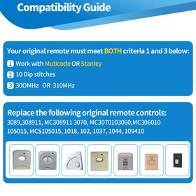MeiZhi garage door remote transmitter highlighting 10 pin compatibility