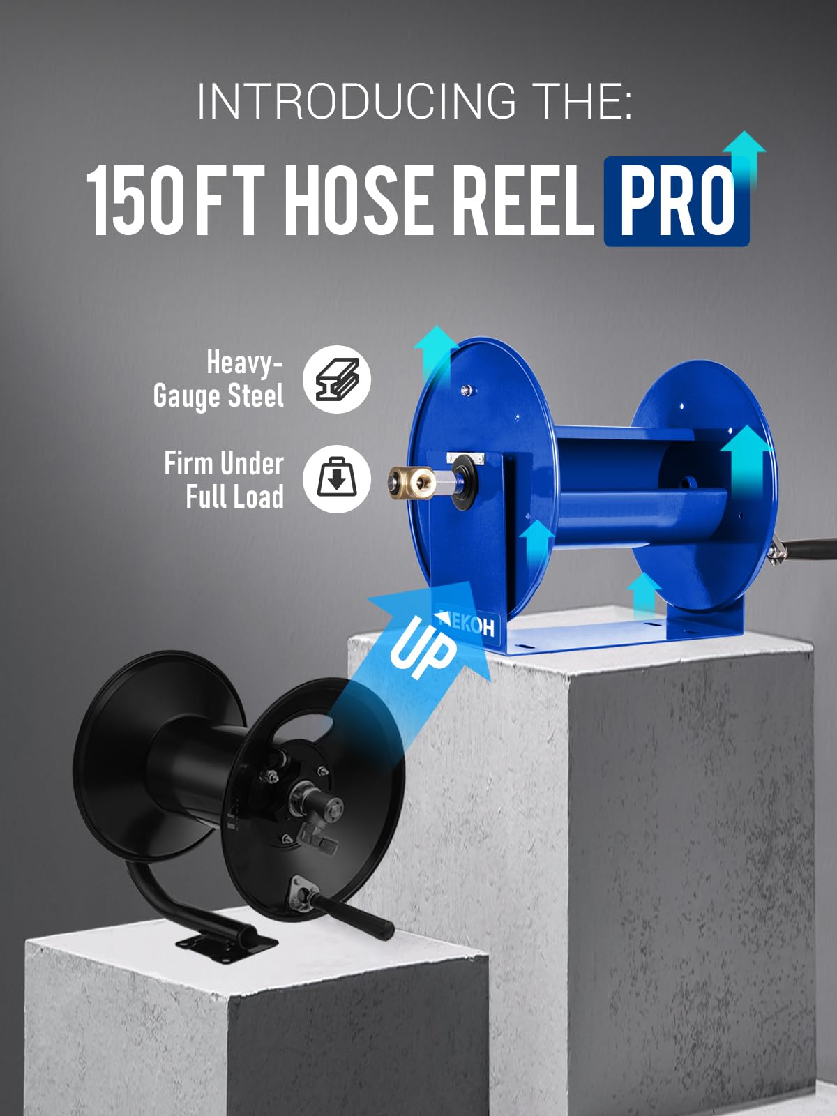 MEKOH reel with 300ft 1/4in hose for extended reach