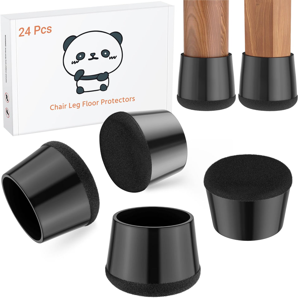 Meldel chair leg protectors packaging shows easy setup and protection.