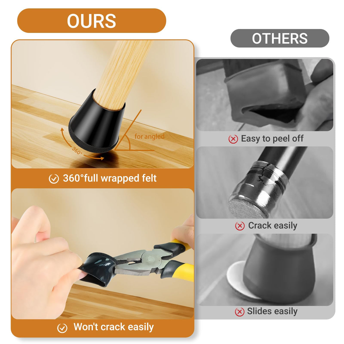 Meldel durable TPE with pressed felt resists tearing and detachment.