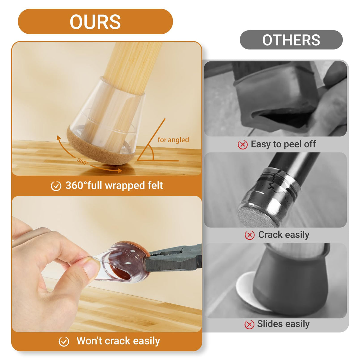 Meldel easy-install round chair leg caps suitable for dining chairs