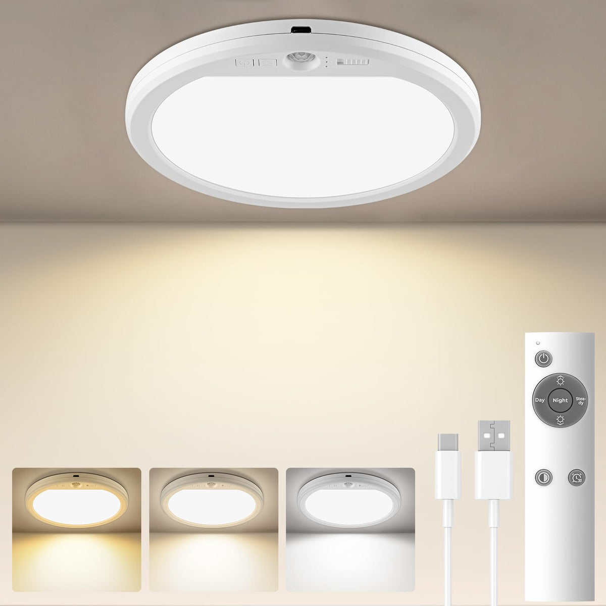 Meliya rechargeable ceiling light with remote for easy wireless control