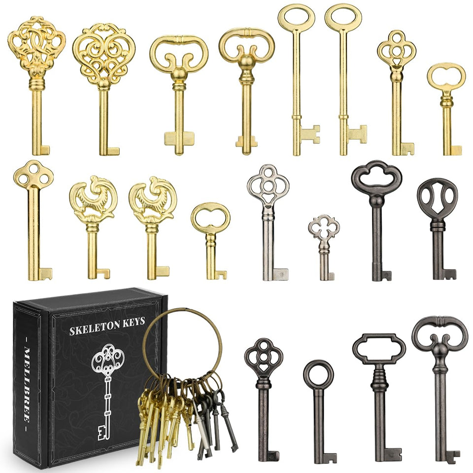 Mellbree skeleton keys 20pcs with varied bits for antique locks