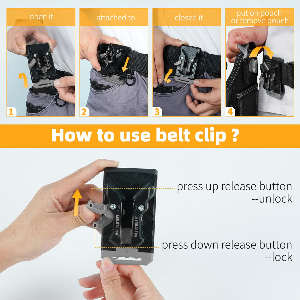 MELOTOUGH adjustable tool pocket adapts to different tool sizes.