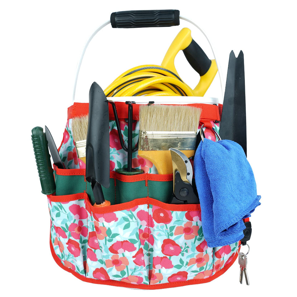 MELOTOUGH Bucket Caddy front view with three-pocket layout for quick tool access