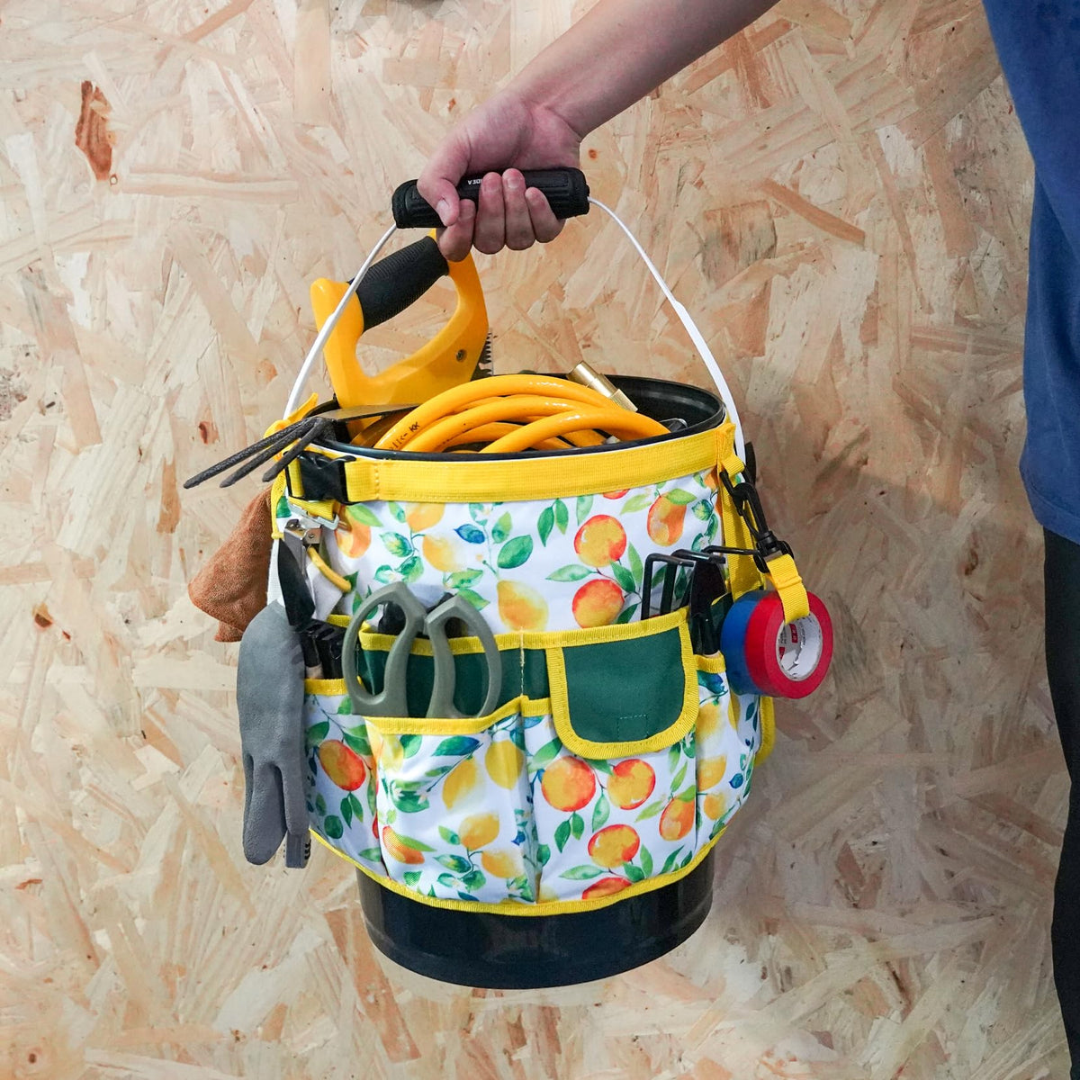 MELOTOUGH Bucket Caddy on yellow flower bucket for high visibility and style