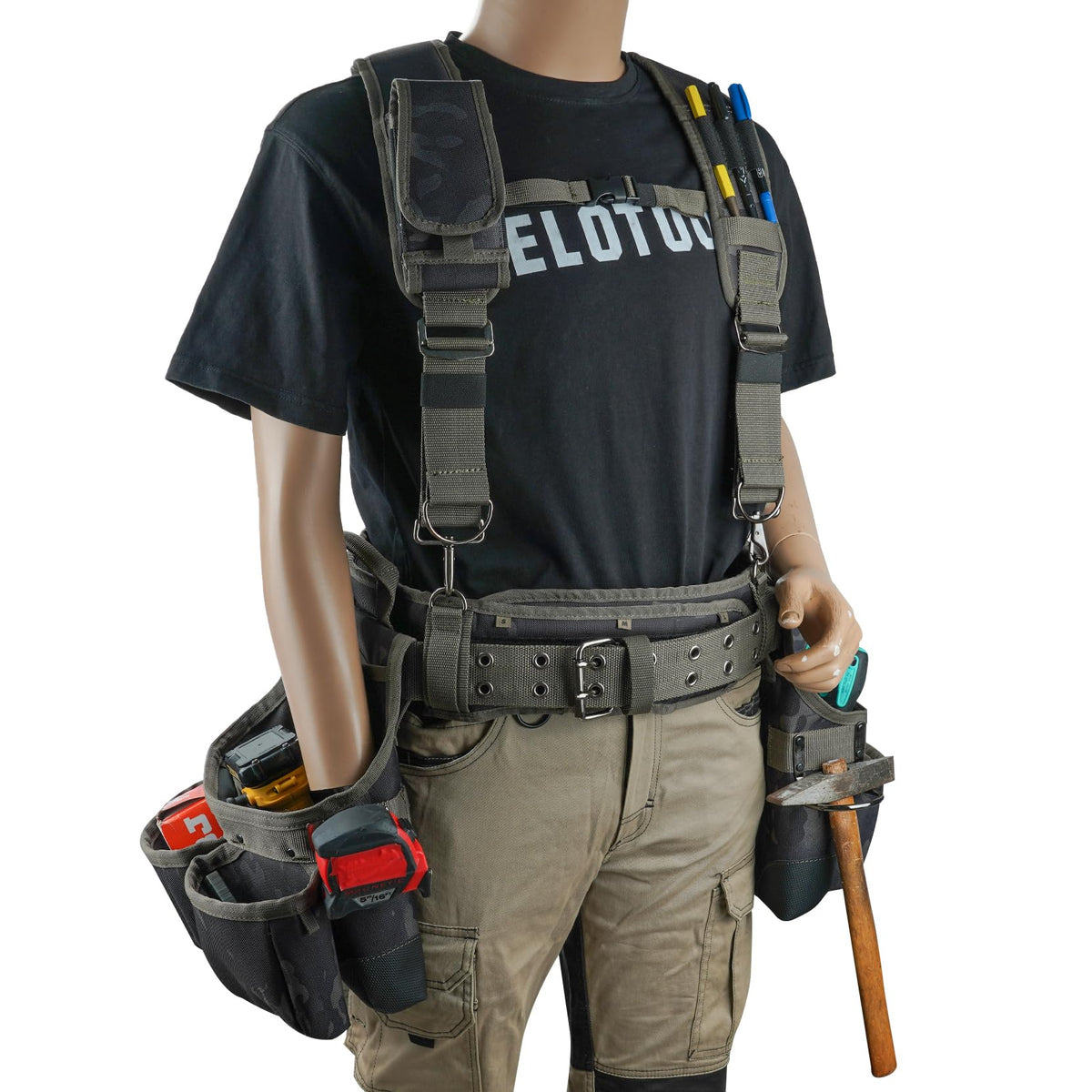 MELOTOUGH camo tool belt heavy-duty suspenders distribute weight evenly