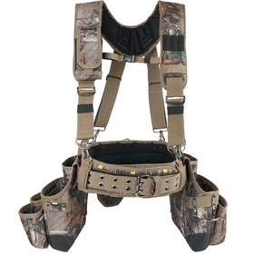MELOTOUGH camo tool belt with suspenders setup for all-day comfort.