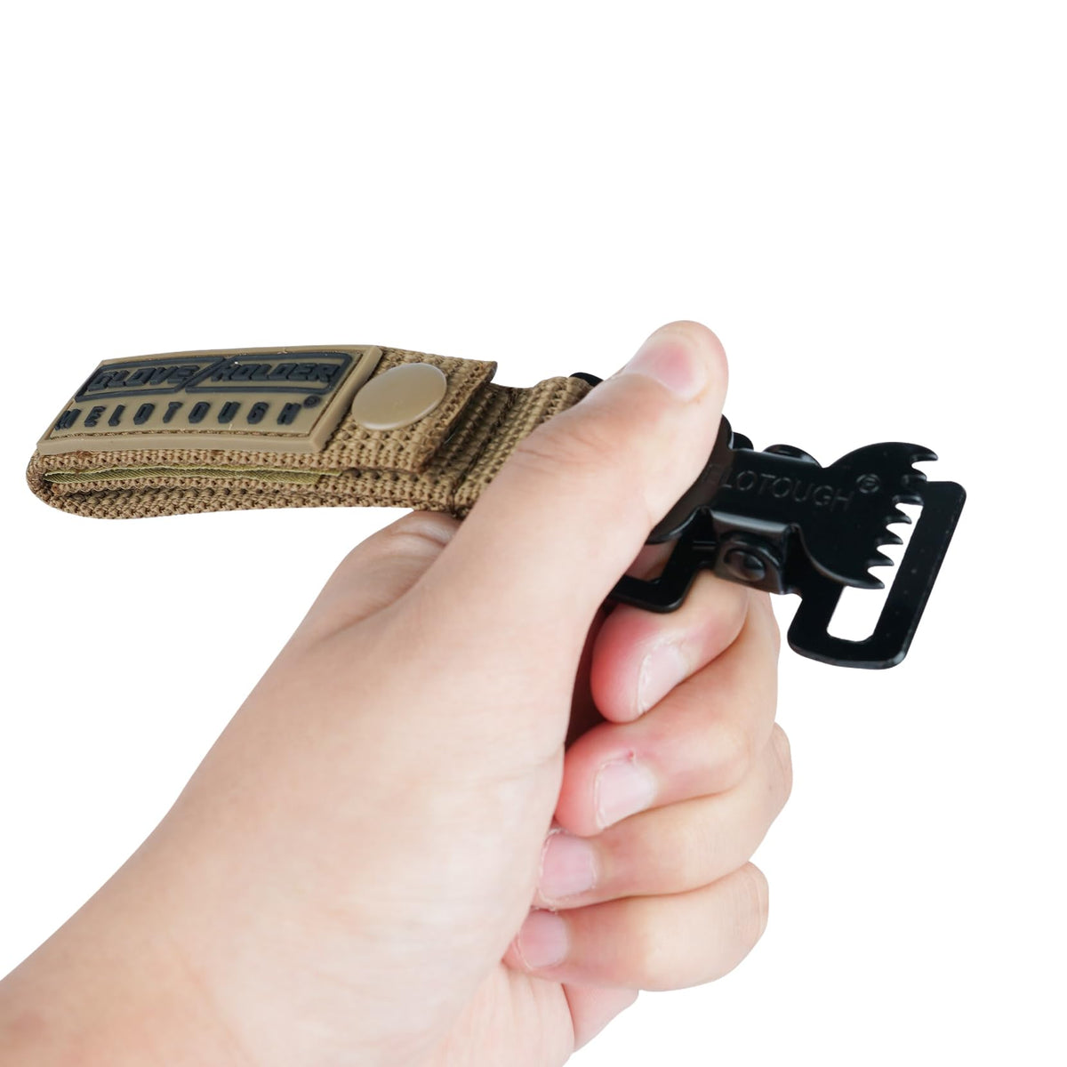 Gloves securely held by MELOTOUGH clip with quick access
