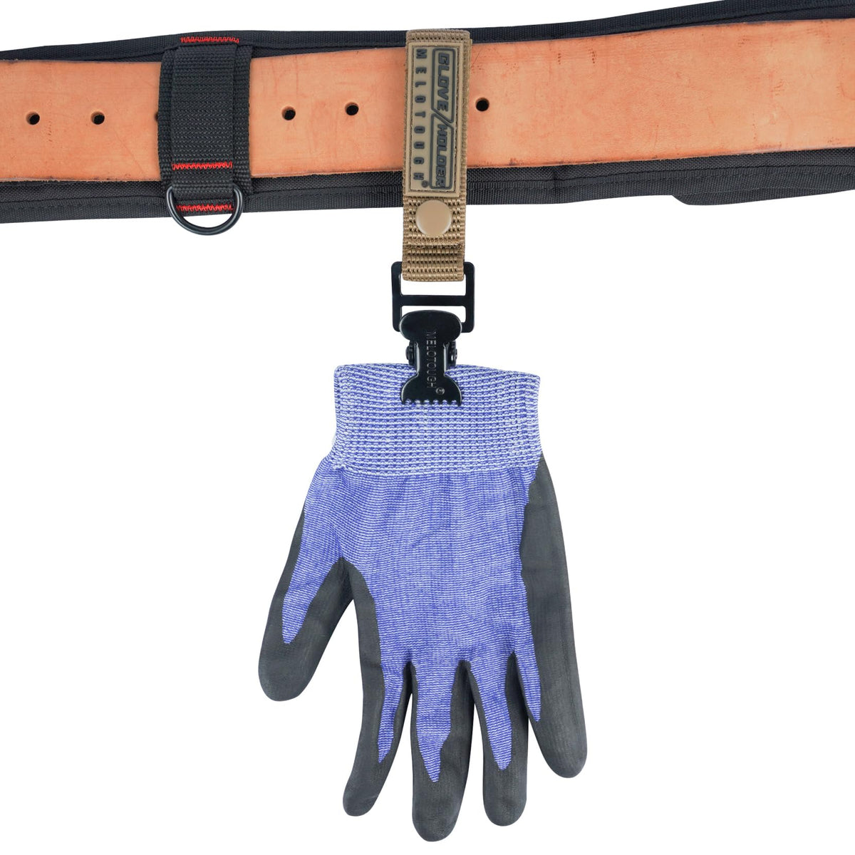 MELOTOUGH glove belt clip in use at a construction site