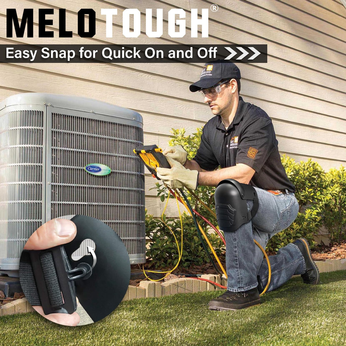 MELOTOUGH adjustable-strap knee pads fit a wide range of sizes for personalized comfort.
