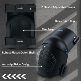 MELOTOUGH knee pads feature clip closures for quick on-off and secure fit.