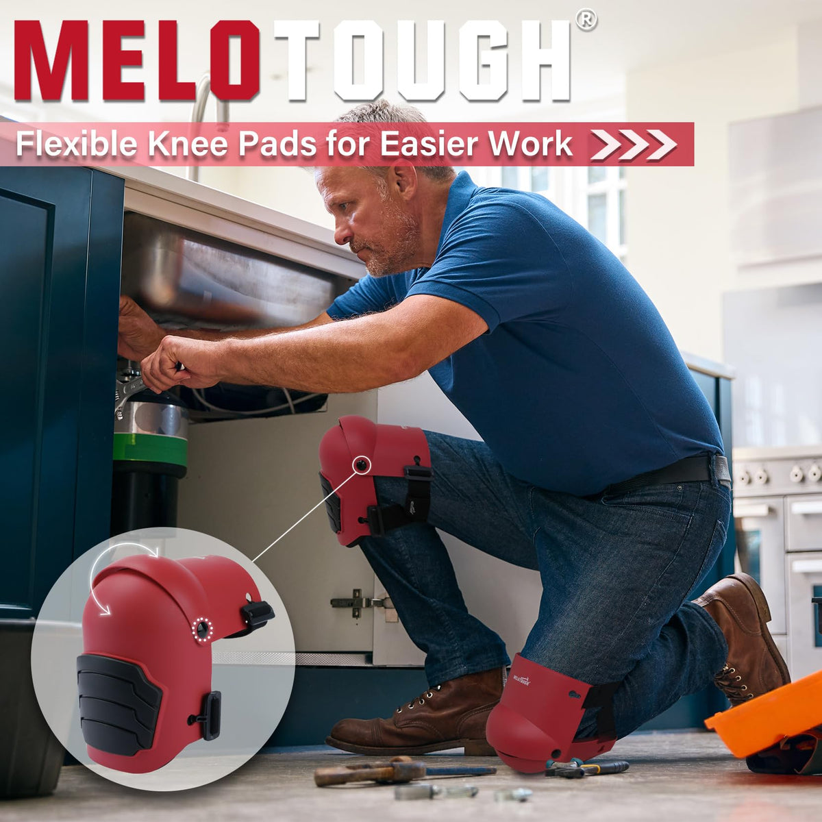 MELOTOUGH hinged knee pads adapt to movement for comfortable kneeling