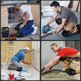 MELOTOUGH knee pads in orange color for high visibility at work sites.