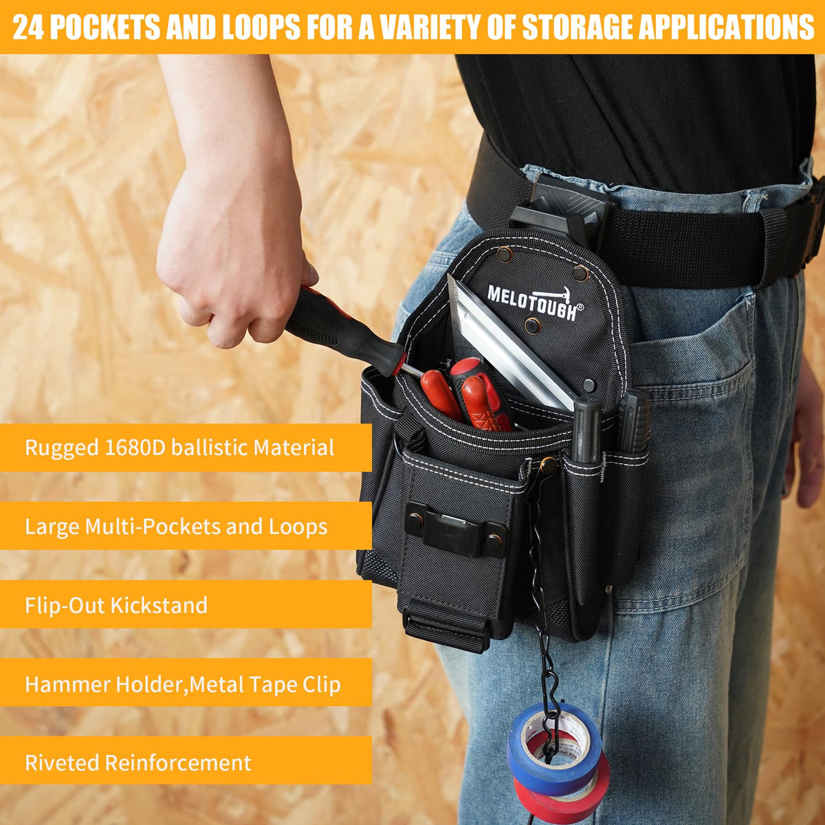 MELOTOUGH quick-detach belt-clip enables on-and-off without removing belt.