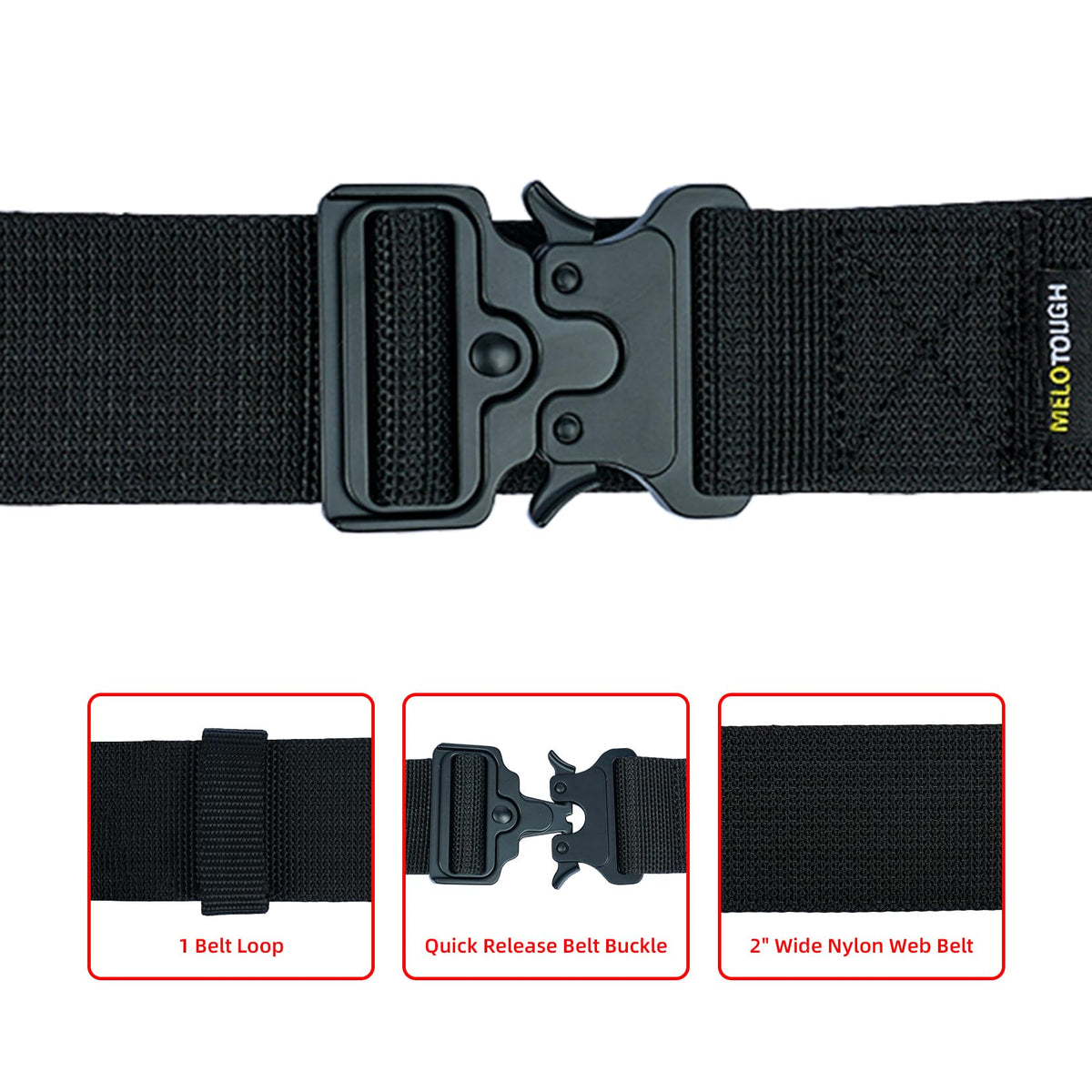 MELOTOUGH stretch nylon strap detail emphasizes comfort and durability.