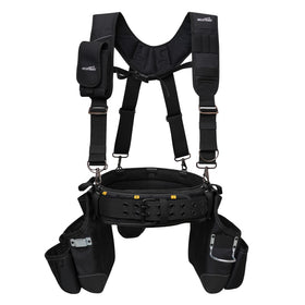 Melotough tool belt with suspenders for even weight distribution.