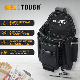 MELOTOUGH tool pouch with kickstand stands upright for easy access.