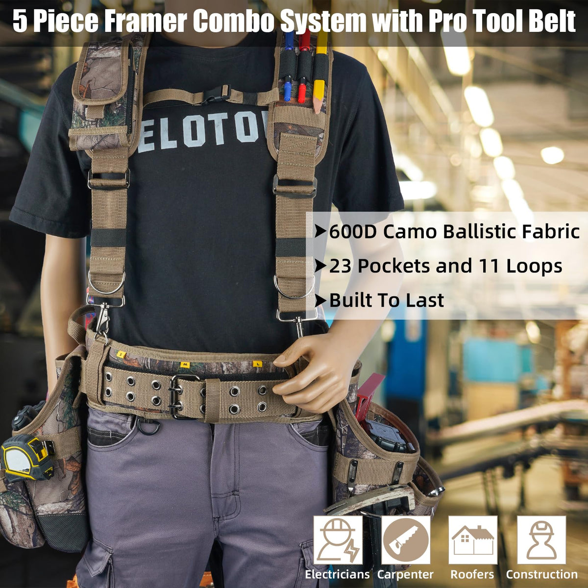 MELOTOUGH tool pouch with multiple pockets keeps tools organized.