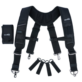 MELOTOUGH tool belt suspenders with strap detail for all-day padded comfort.