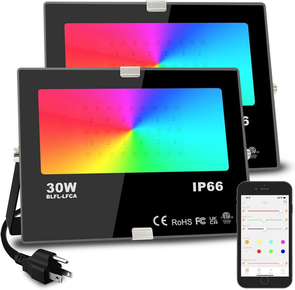 MELPO 30W flood light emits warm 2700K glow for inviting outdoor spaces.