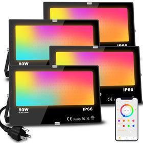 MELPO LED flood light outdoor 4-pack ready for landscape lighting and mood setting.