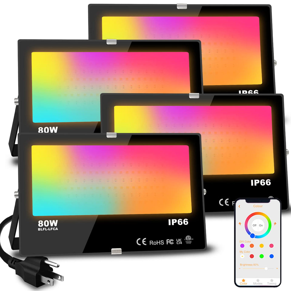 MELPO LED flood light outdoor 4-pack ready for landscape lighting and mood setting.