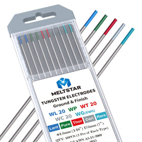 MELTSTAR red tungsten electrode for stable arc and smooth starts in TIG welding.