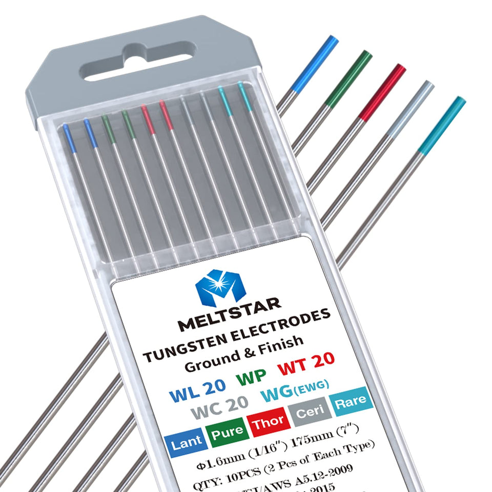 MELTSTAR red tungsten electrode for stable arc and smooth starts in TIG welding.