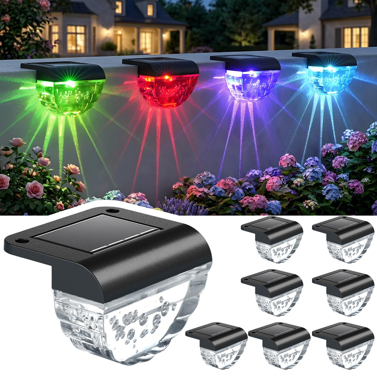Melunar color changing solar deck light side view adds versatile garden lighting