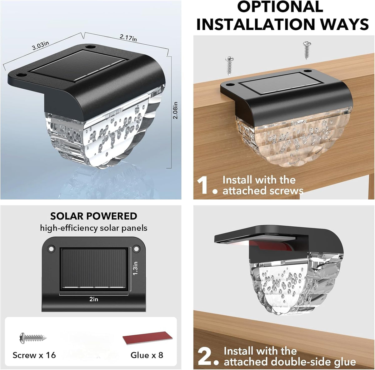Melunar easy-install lights with screws or glue for quick setup