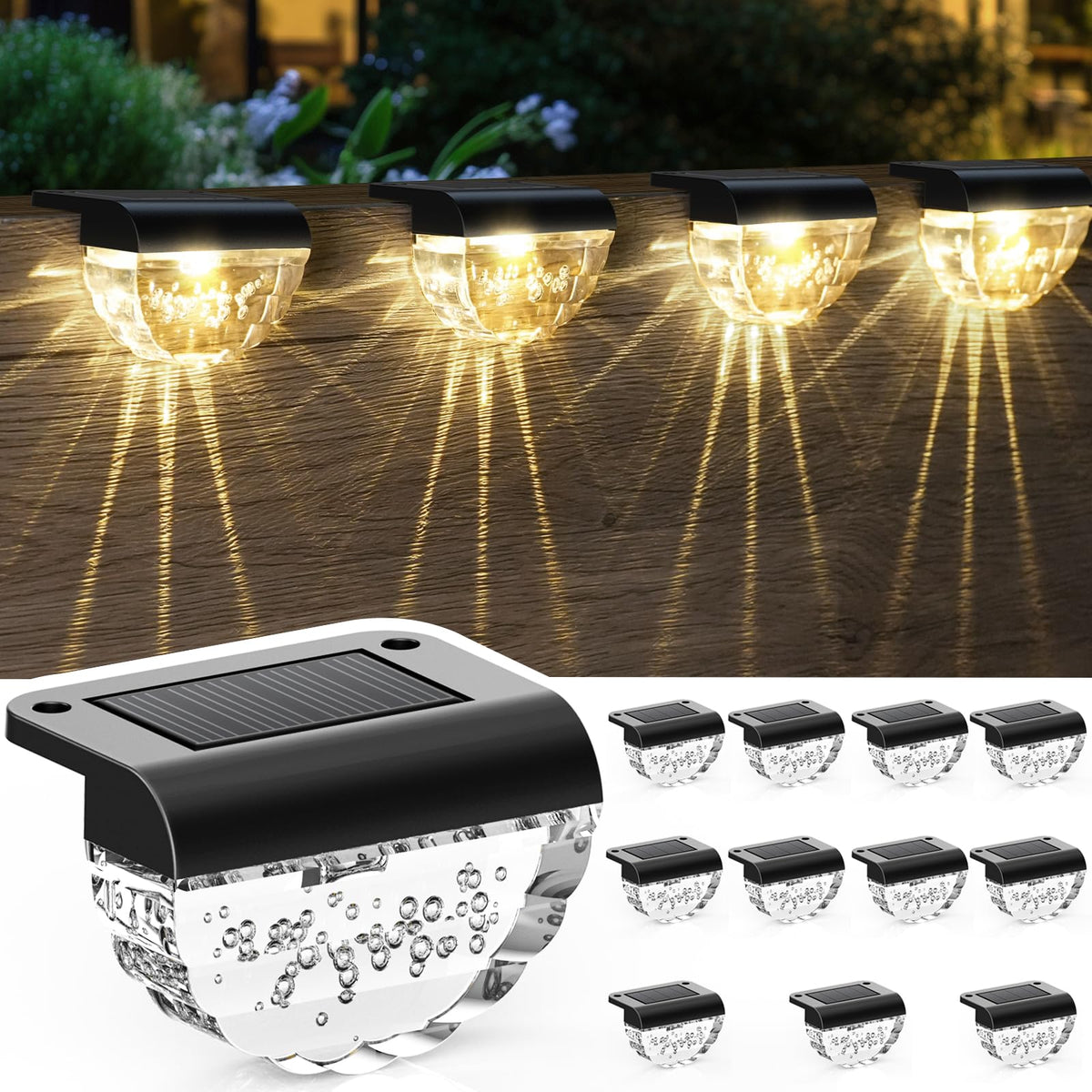 Melunar solar deck light with warm white glow enhances outdoor ambiance on a deck