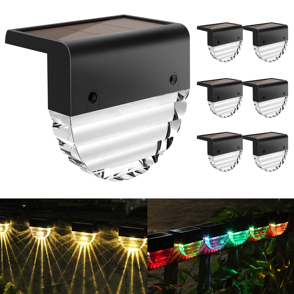 Melunar solar deck lights six-pack for outdoor paths and stairs, easy yard decoration.