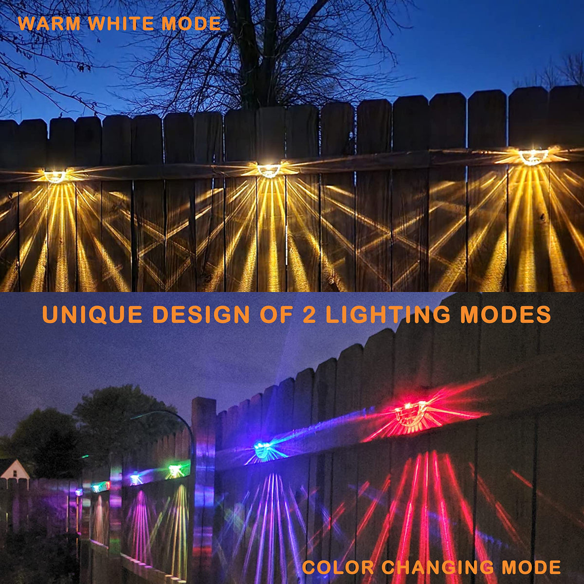 Melunar color-changing mode adds dynamic accents for patios and fences after dusk.