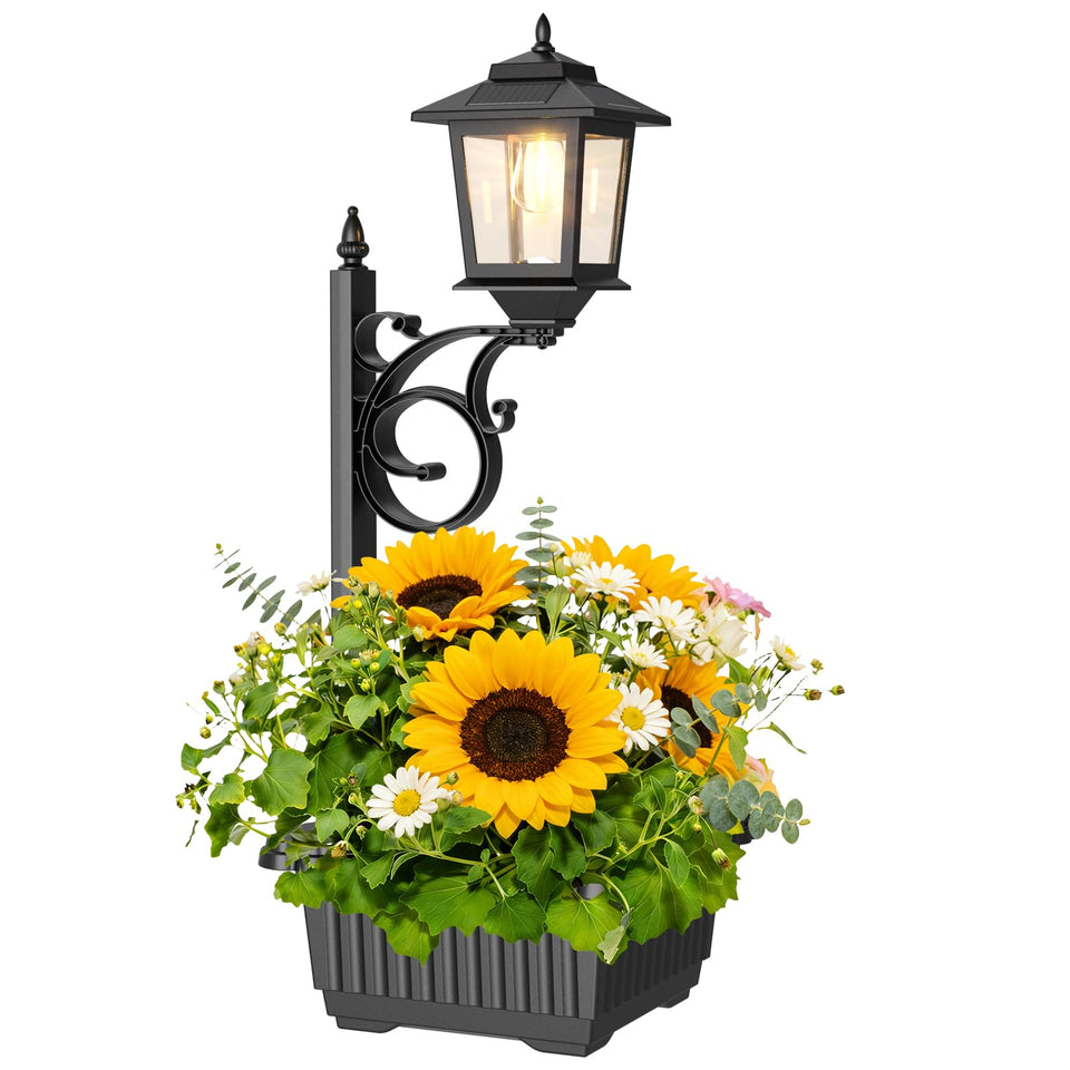 Melunar solar lamp post light on patio providing warm ambiance along walkways