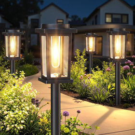 Melunar solar pathway light emits warm white glow to guide outdoor walkways safely