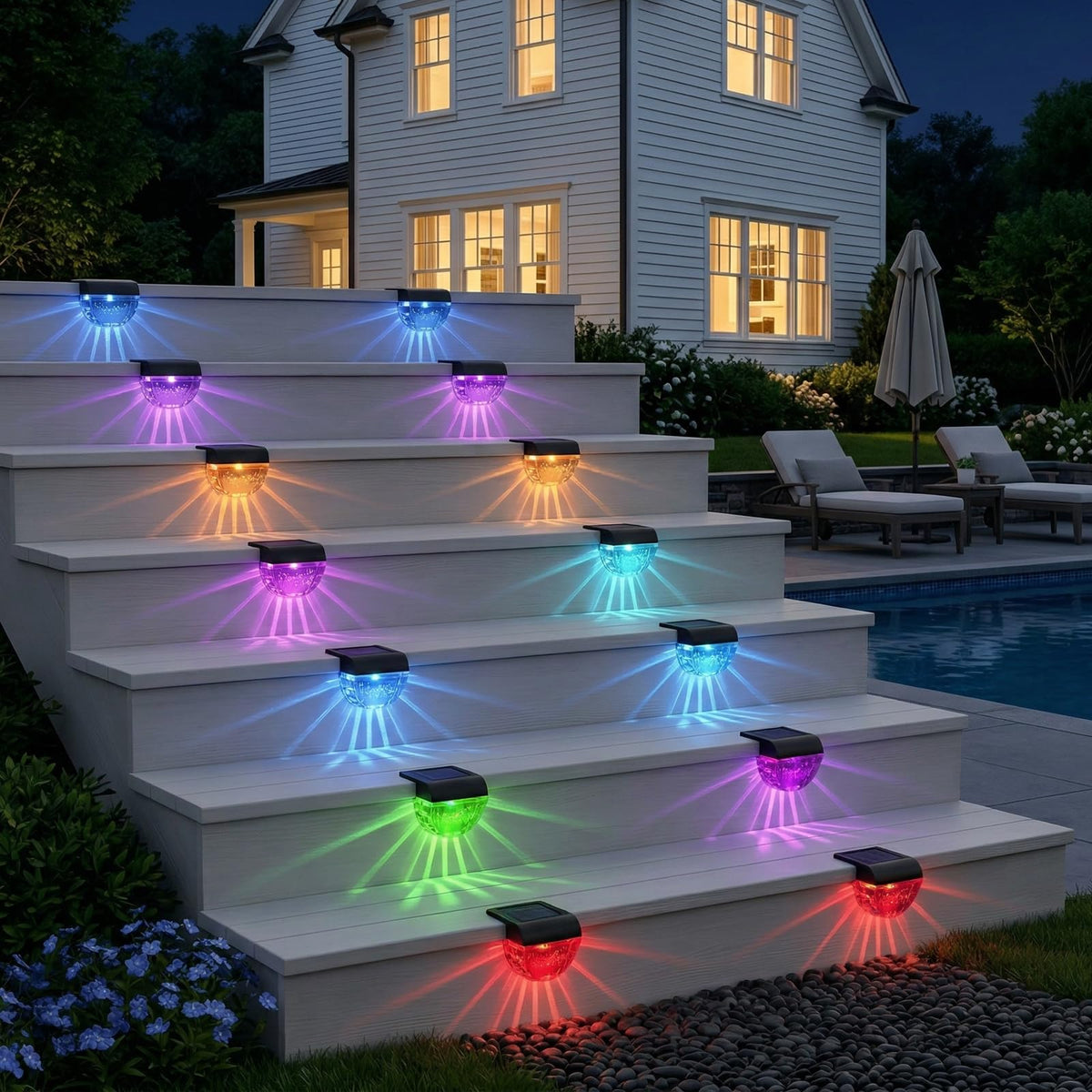 Melunar solar pool and fence light adds ambience and visibility after dark.