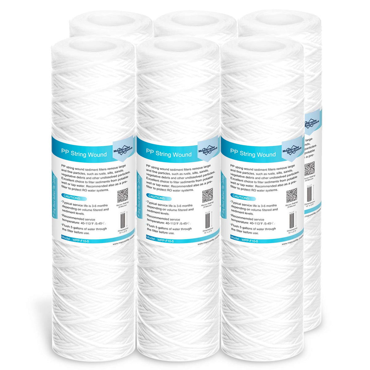 Membrane Solutions 20-micron cartridge for 10x2.5-inch housings protects home appliances.
