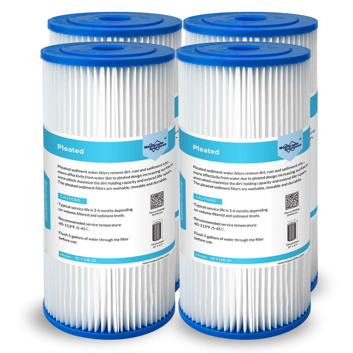 Membrane Solutions 20-micron pleated filter assembly for home use captures sediment and protects plumbing