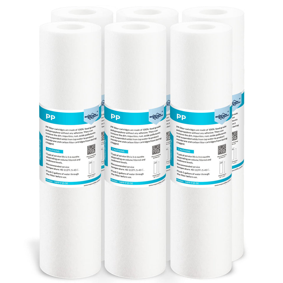Membrane Solutions 50-micron sediment filter in housing protects home plumbing