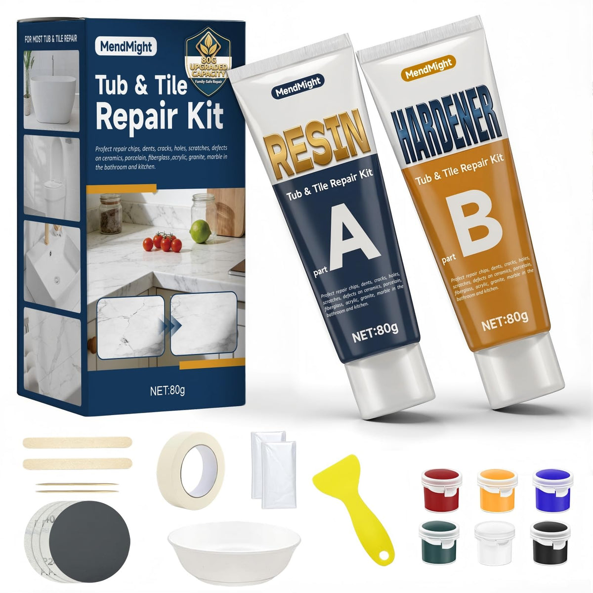 MendMight tub repair kit applied to tub edge for seamless color match