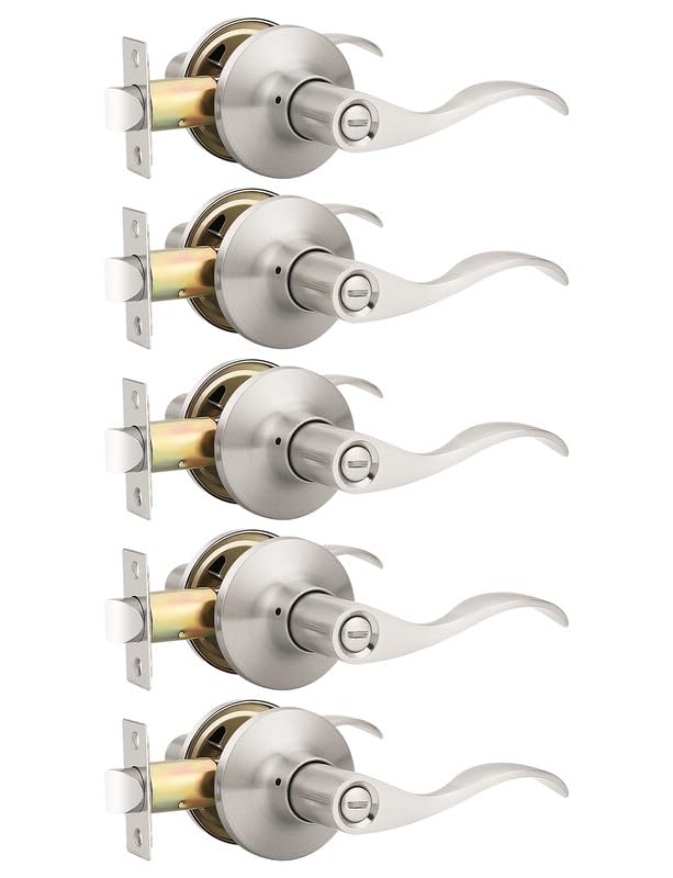 Mengico satin nickel privacy door lever with easy installation for bedrooms and bathrooms