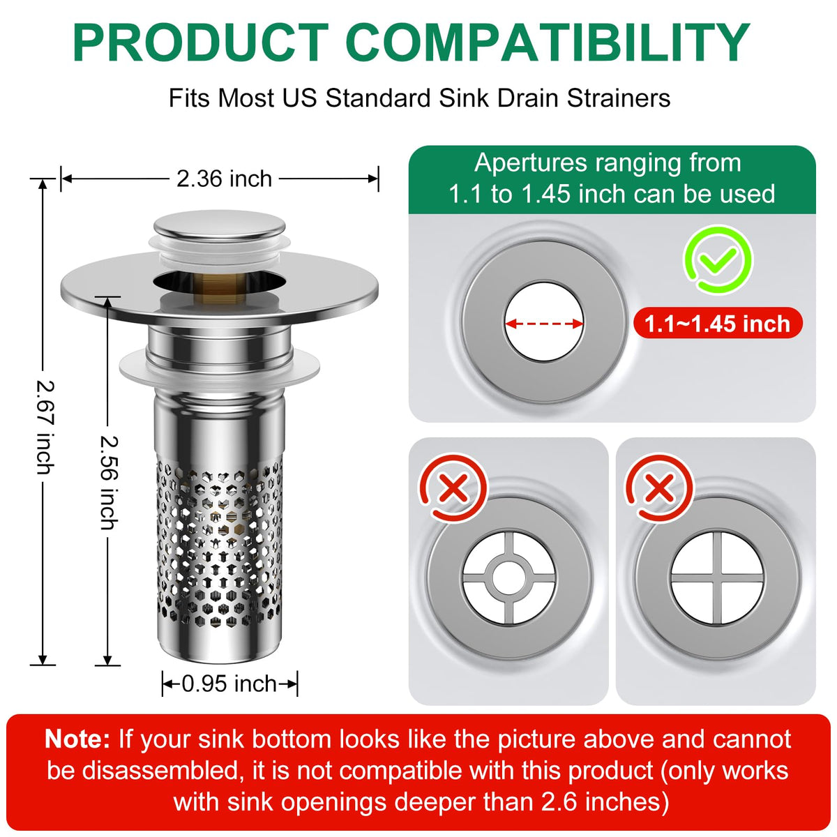 Mengine tool-free installation fits standard bathroom sinks.
