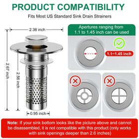Mengine tool-free installation fits standard bathroom sinks.