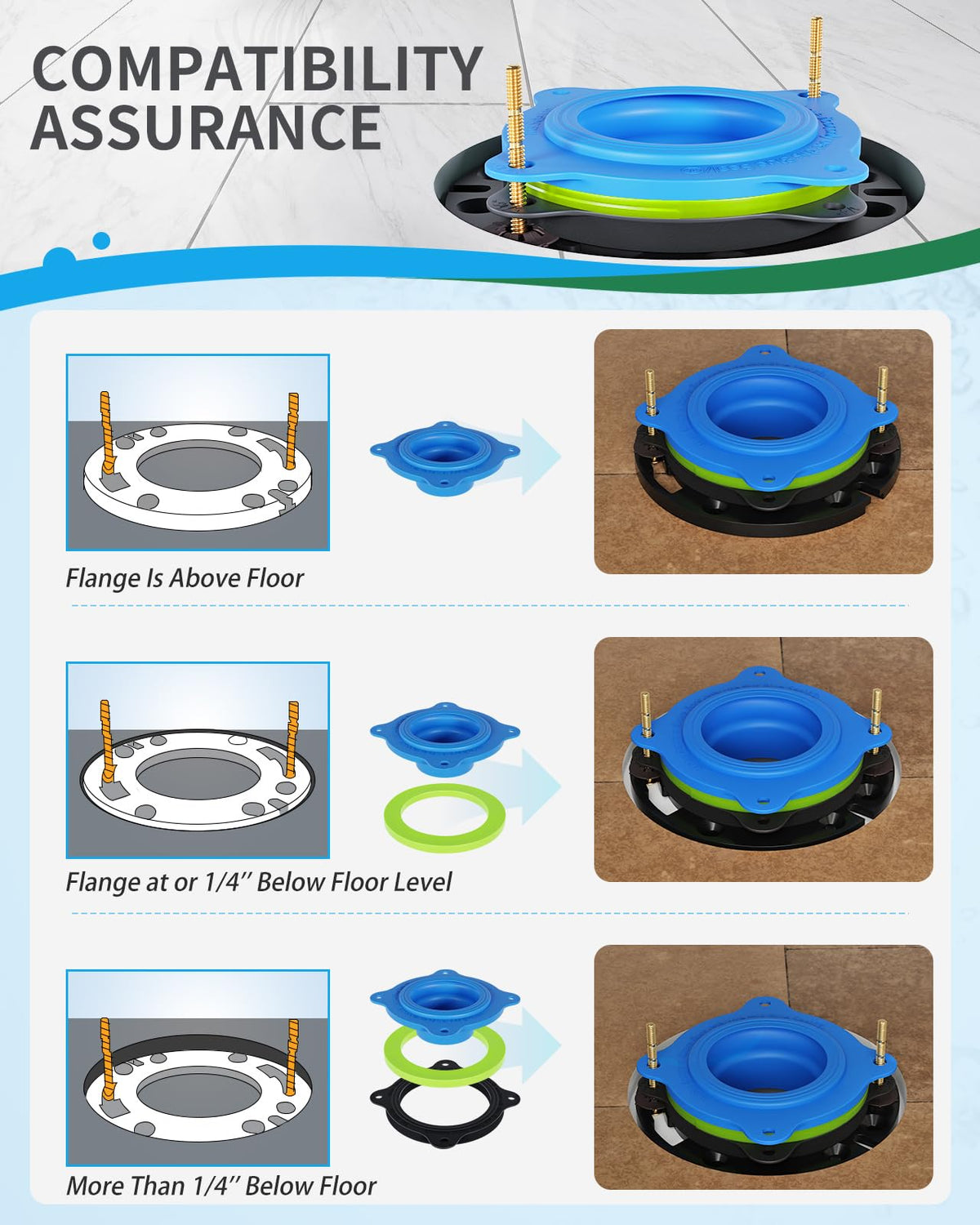 MENNTY green elastic spacer emphasizes height adjustment for a level flange.